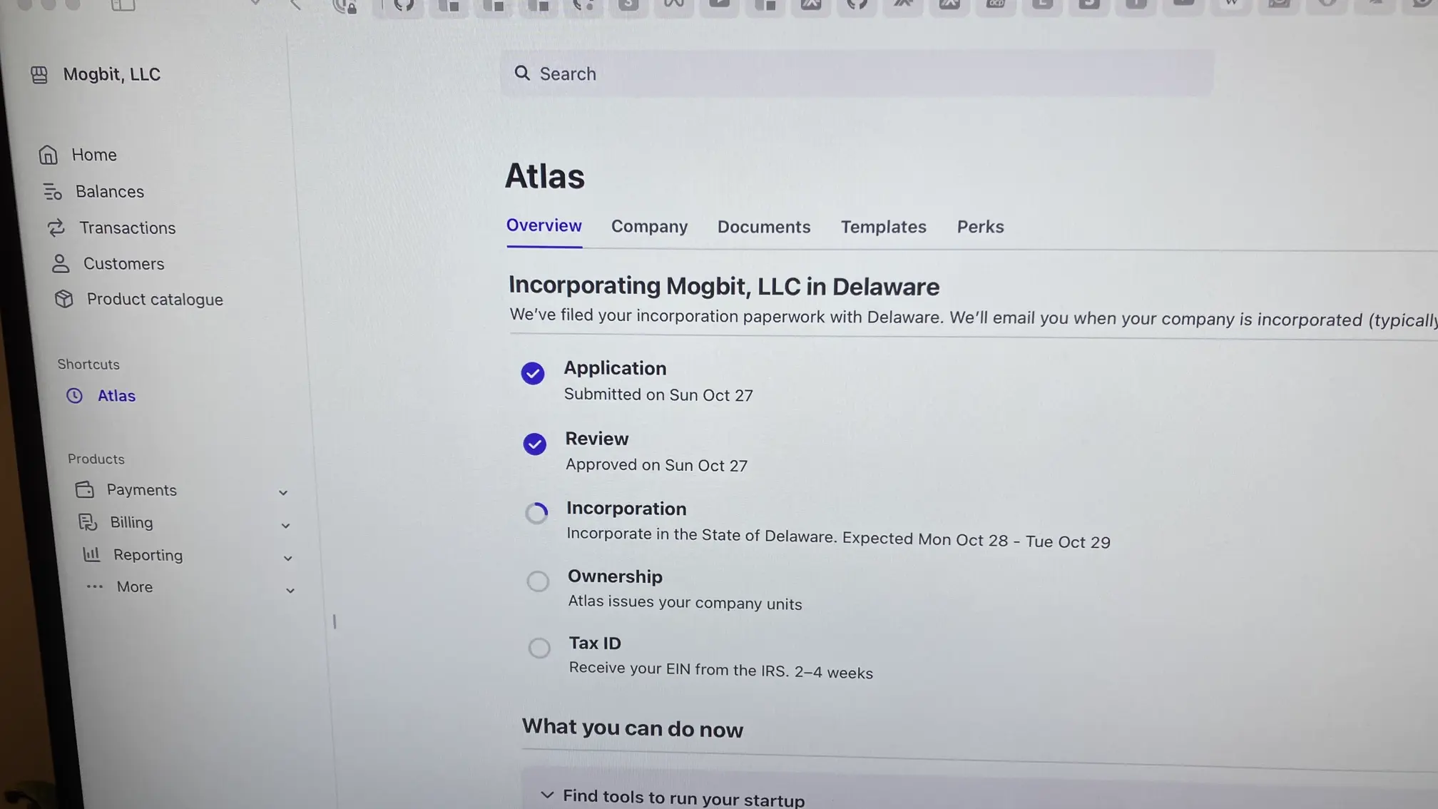 Fig 12. Incorporating my Company with Stripe Atlas