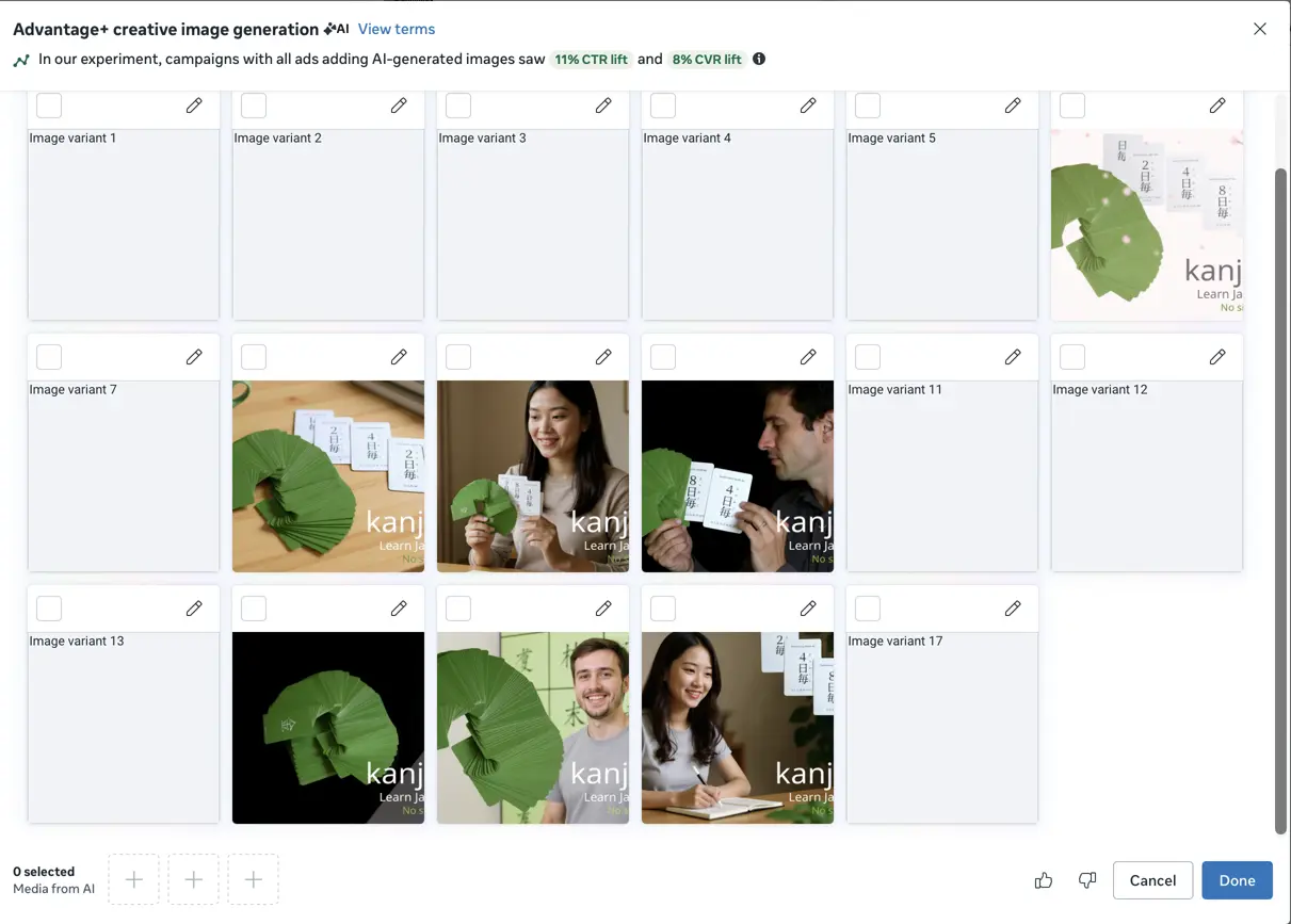 Fig 16. Meta AI variations of your Ad original image (also, half of them are broken)