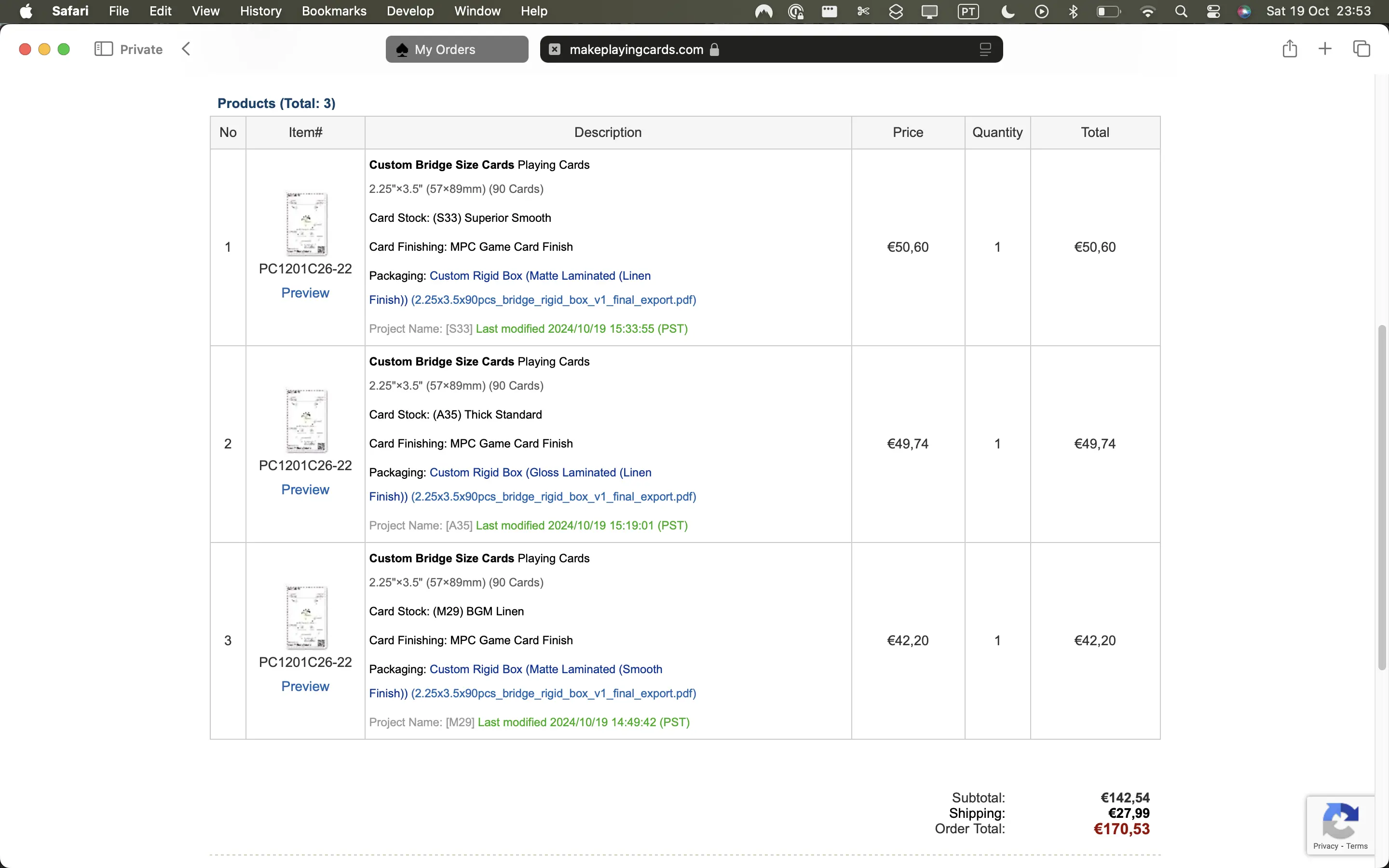 Fig 9. Ordering different types of cards